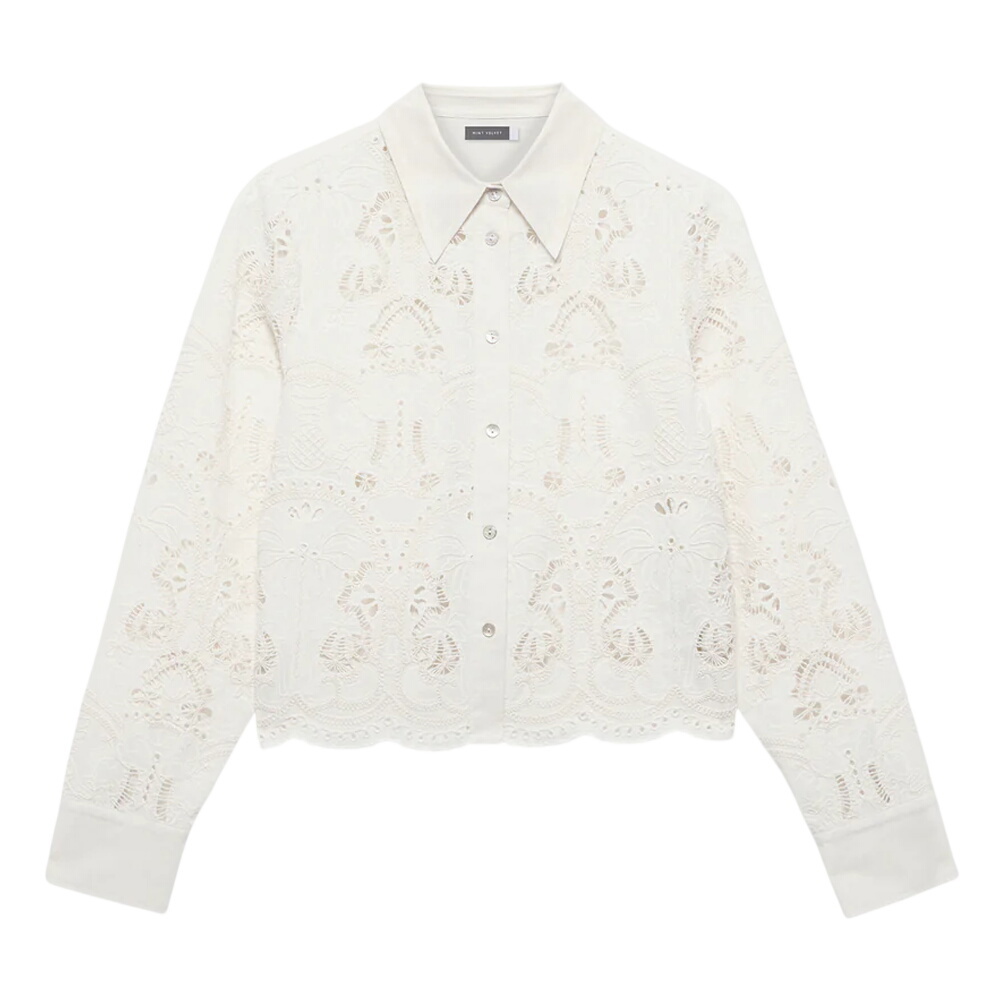 Mint Velvet White Broderie Cropped Shirt